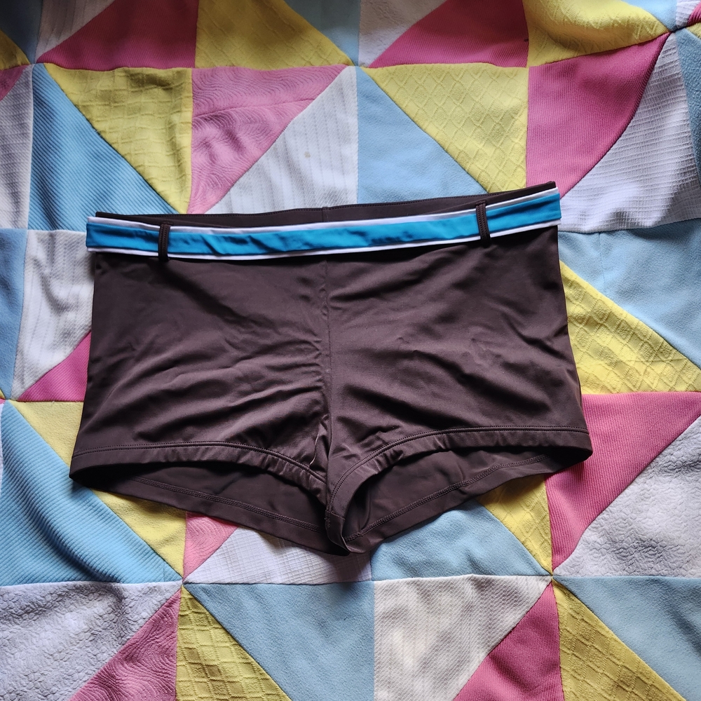 Brown Swim Shorts with Blue Stripe